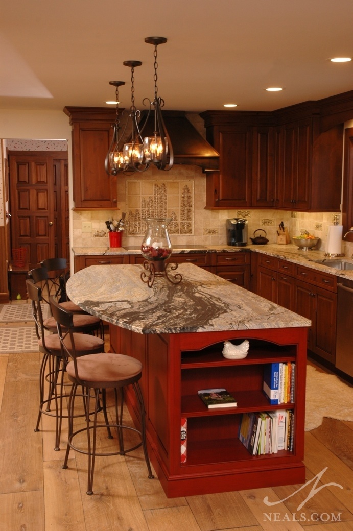 red kitchen island with seating