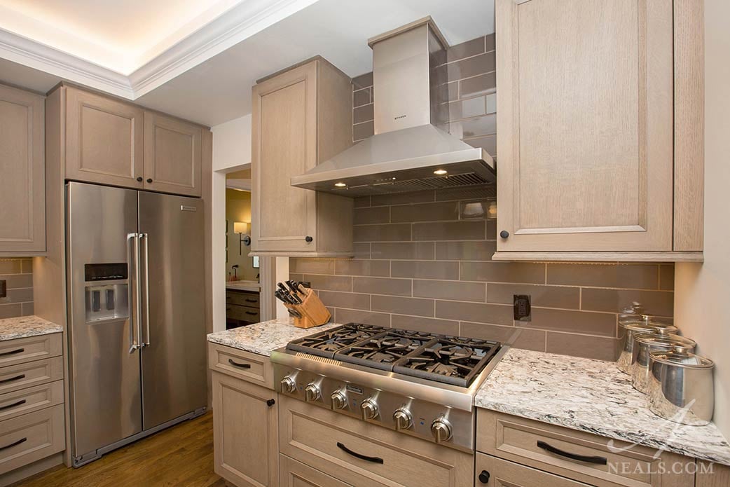 light brown stained white oak cabinetry