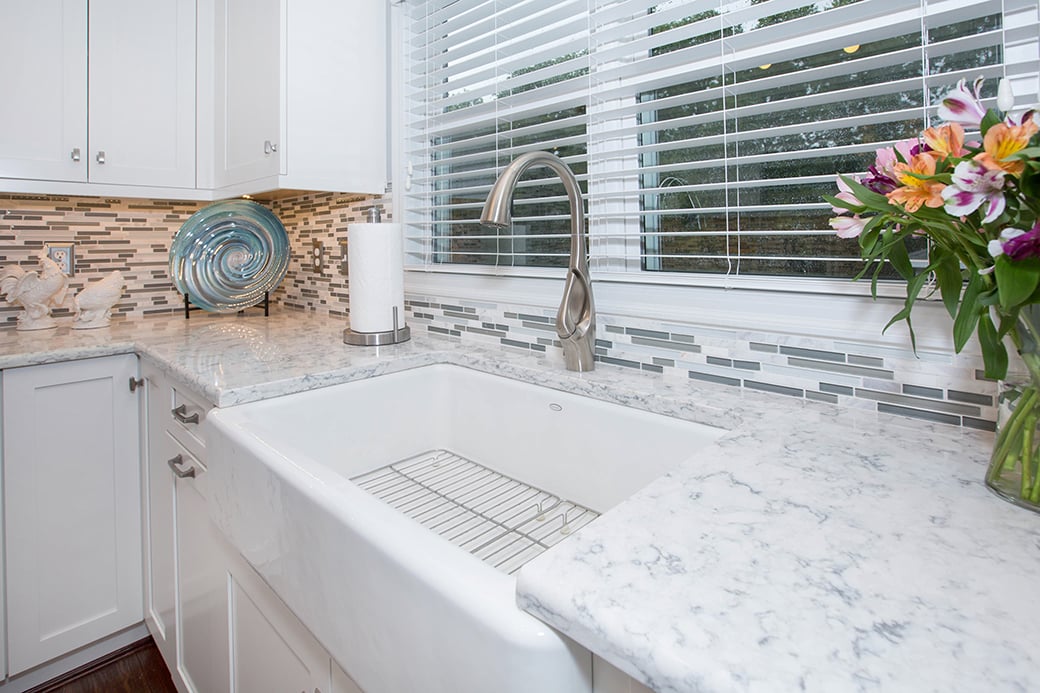 A cast iron farmhouse style sink in this West Chester kitchen.