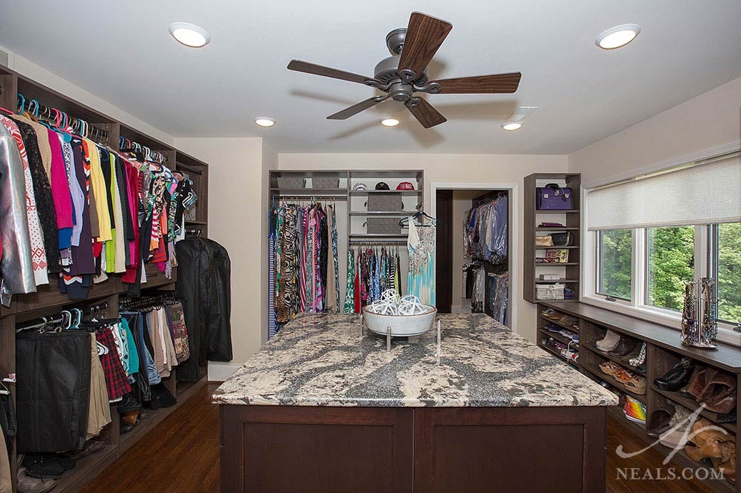 This dressing room is part of an Indian Hill master bathroom remodel that connects his and her bathrooms.