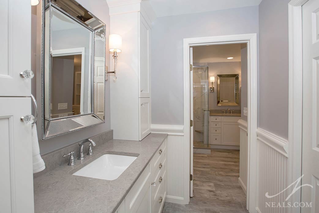 Bathroom with storage cabinet towers