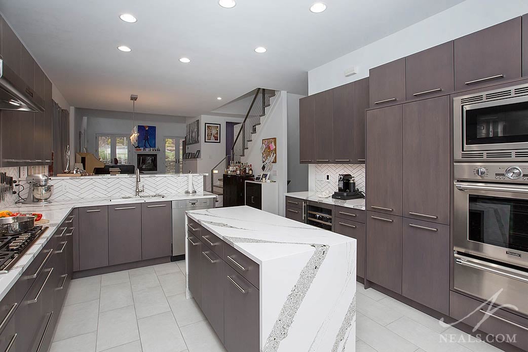 waterfall edge counter in modern kitchen