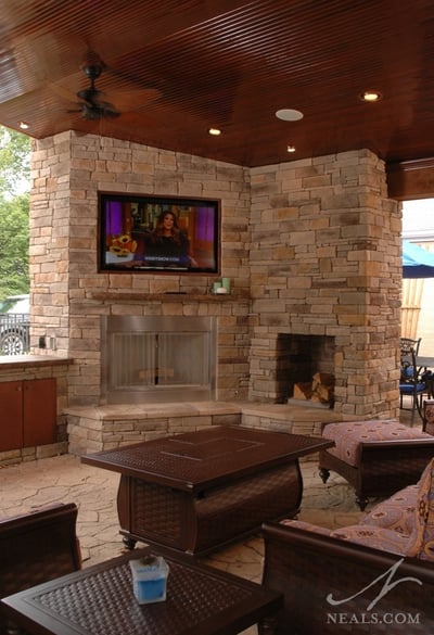 fireplace in outdoor living room in North Bend