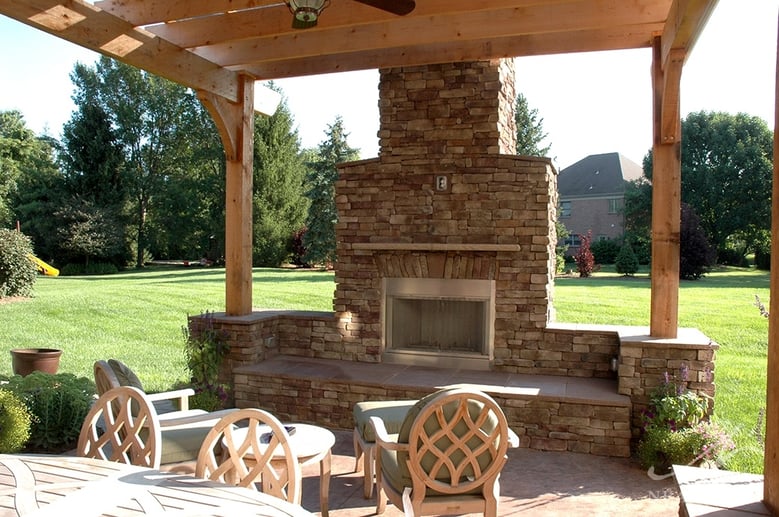 fireplace on covered patio in Sycamore Township