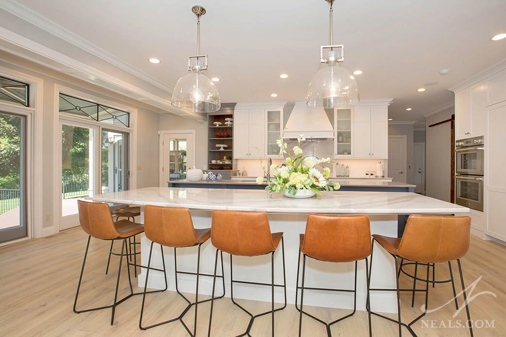 seating island in transitional kitchen