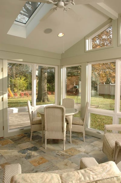 41047Recessed can lights positioned around the skylights in this Montgomery sunroom help when the sun goes down.