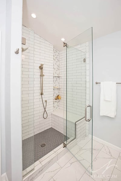 custom shower with bench