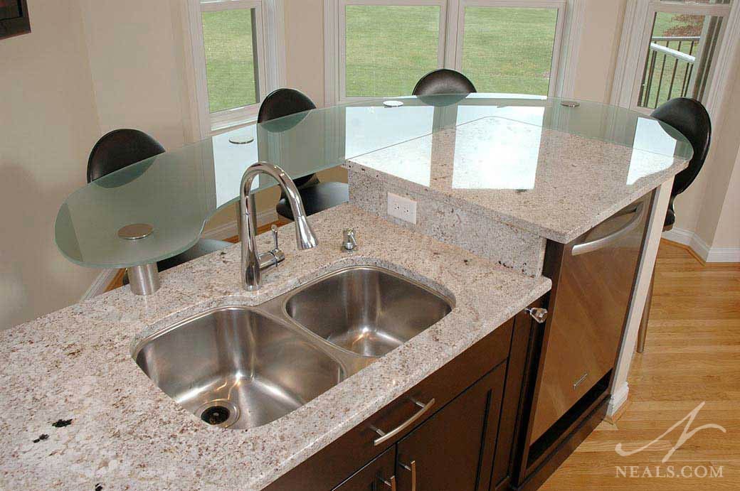 glass accent counter in modern kitchen