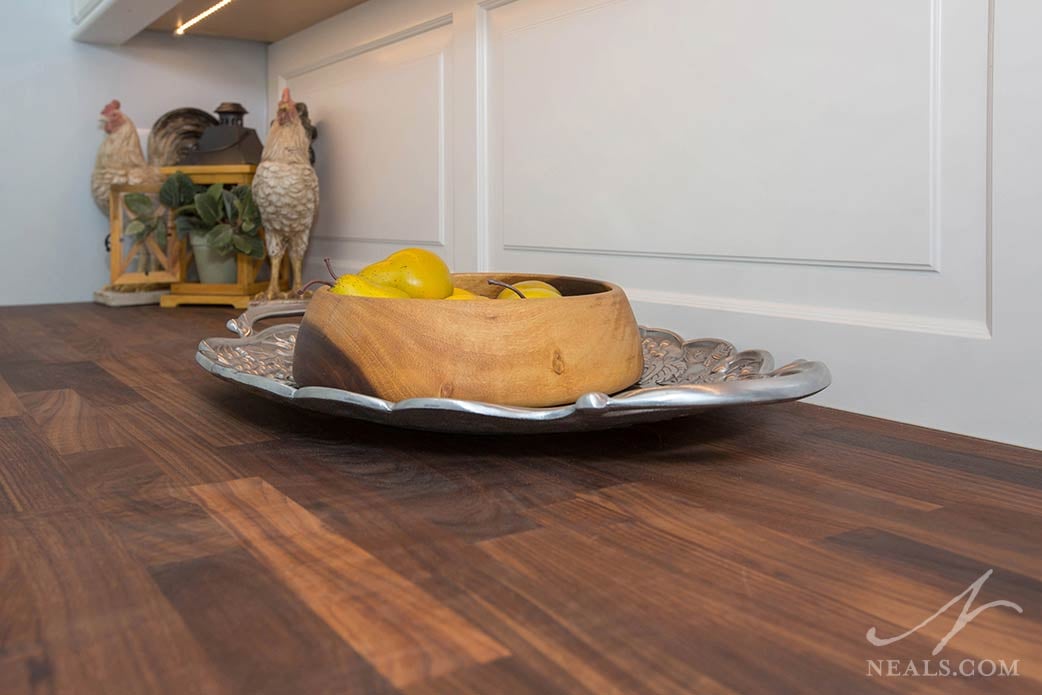 wood counter in kitchen