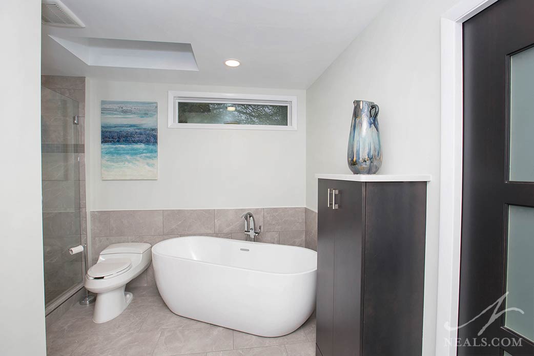 Freestanding tub in a Cleves bathroom remodel.